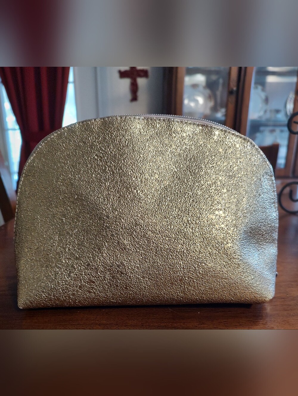 Gold Metallic Dome Cosmetic Pouch - Women's Bag